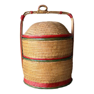 Circa 1960/1970 Chinese Rattan & Bamboo Two-Tier Betrothal / Wedding Basket