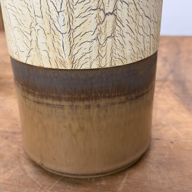 Ceramic Textured Beige & Brown Crackled Glaze Ceramic Vase For Sale - Image 7 of 10