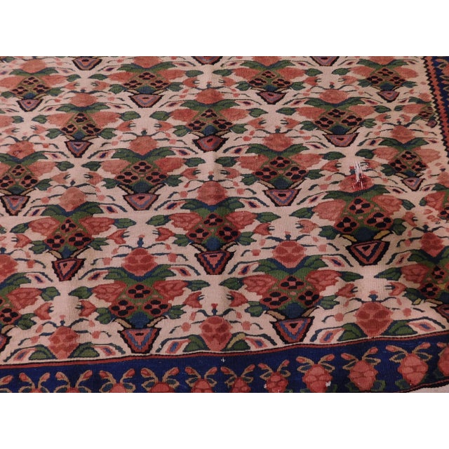 Hand made flat weave Persian kilim in Gul Farang design. Ivory background. Wool on cotton foundation.