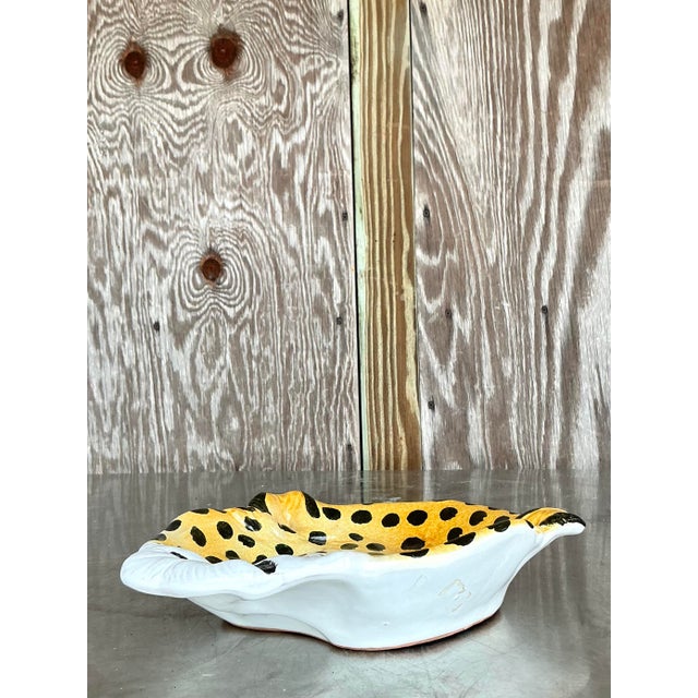 Ceramic Vintage Italian Glazed Ceramic Cheetah Plate For Sale - Image 7 of 9