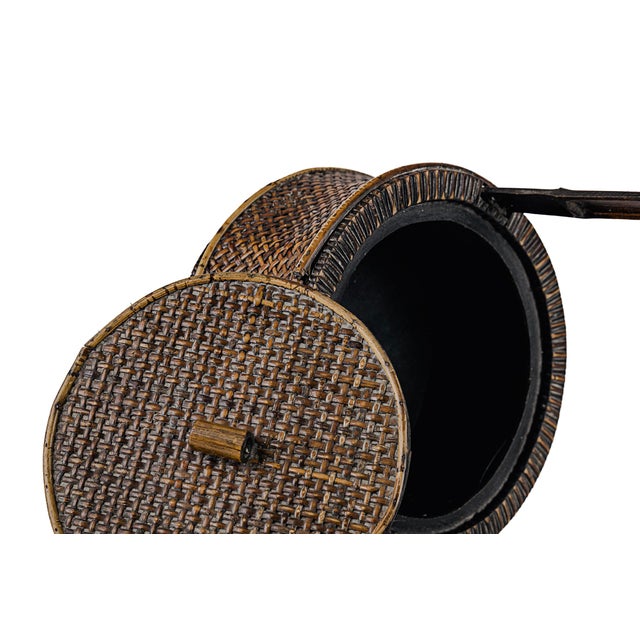 Antique Chinese Wood & Woven Food Basket With Lid For Sale - Image 9 of 15
