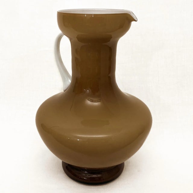 Vintage Italian Empoli Cased Glass Caramel & White Pitcher For Sale In San Francisco - Image 6 of 13