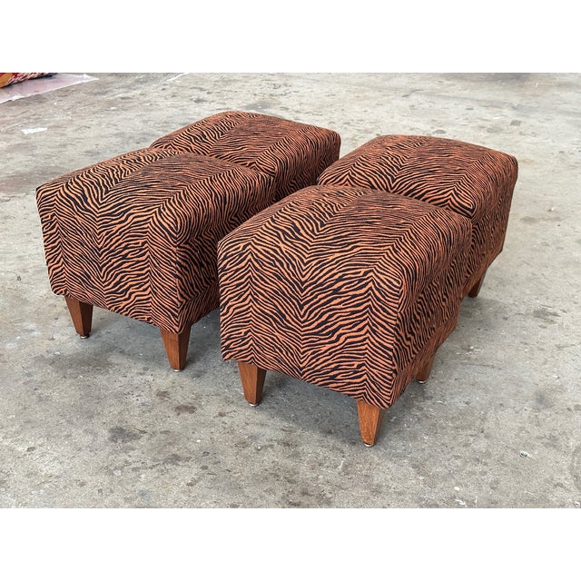 Wood Vintage Animalier Poufs with Wood Legs, 1970s, Set of 4 For Sale - Image 7 of 8