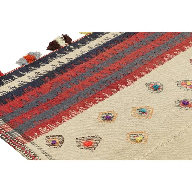 Tribal 1950s Vintage Persian Kilim in Beige With Multicolor Stripes and Motifs by Rug & Kilim For Sale - Image 3 of 8