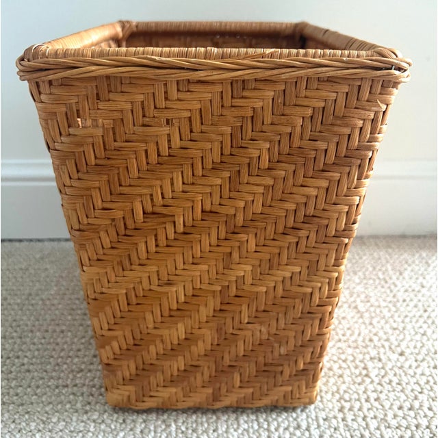 Mid 20th Century Mid Century Woven Rattan Wastebasket For Sale - Image 5 of 10