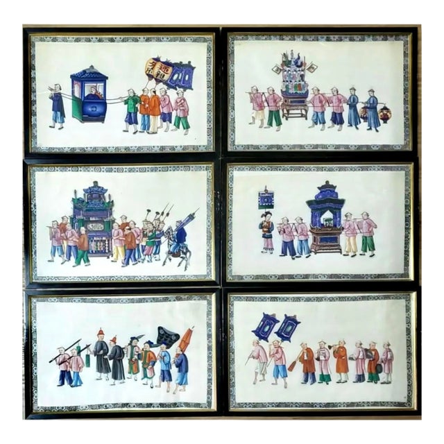 Set of Six Chinese Export Paintings on Pith Paper For Sale
