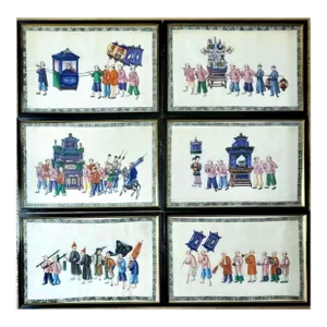 Set of Six Chinese Export Paintings on Pith Paper