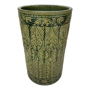 Antique Green Glazed Majolica Umbrella Stand