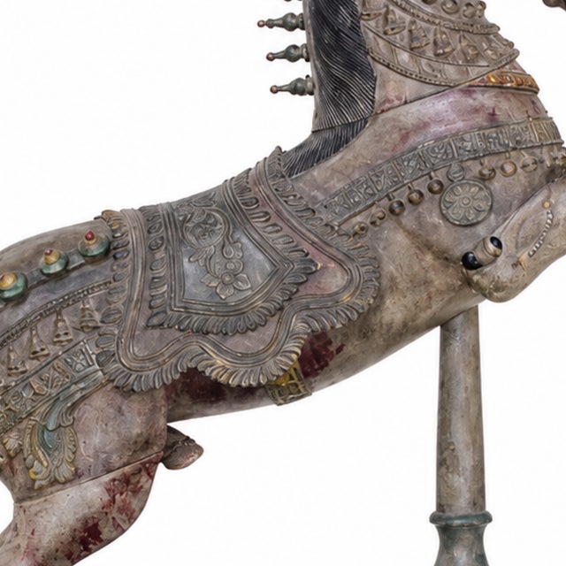 Antique Carved Indian Polychrome Rearing Vahana Horse For Sale - Image 4 of 4