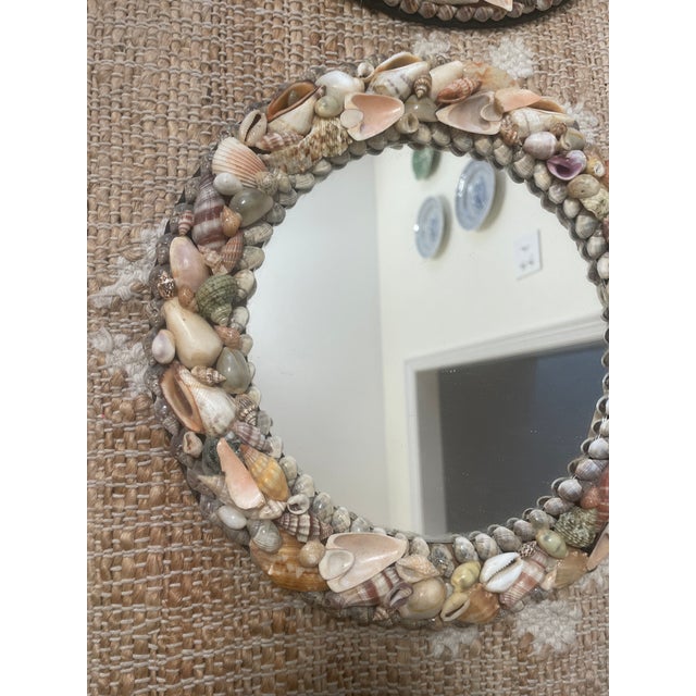 Glass Pair of Vintage French Coquillage Seashells Round Small Mirrors For Sale - Image 7 of 10