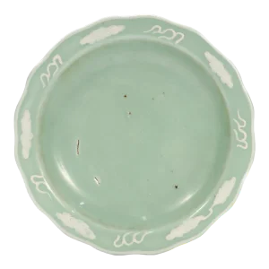 Old or Antique Celadon Chinese Porcelain Low Bowl With Clouds