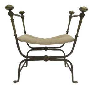 Italian Wrought Iron Brass X frame stool, "Faldistorio"