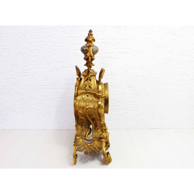 Gold Clock in Bronze and Cloisonné Enamels, 1940s For Sale - Image 8 of 18