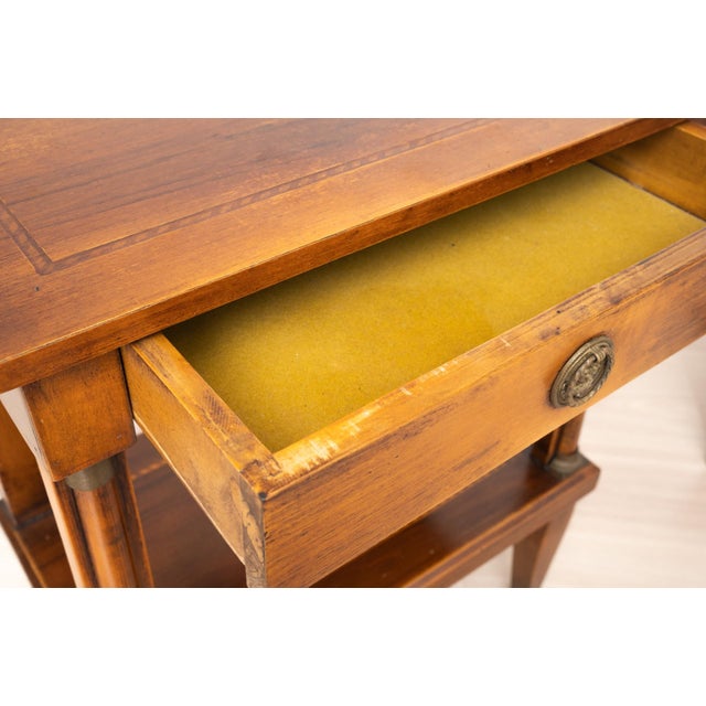 Wood Empire Style Side Tables with Brass Details and Inlaid Tops, 1970s, Set of 2 For Sale - Image 7 of 15