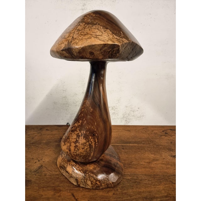 Hand-Carved Wooden Mushroom Table Lamp with Integrated Led For Sale - Image 9 of 18