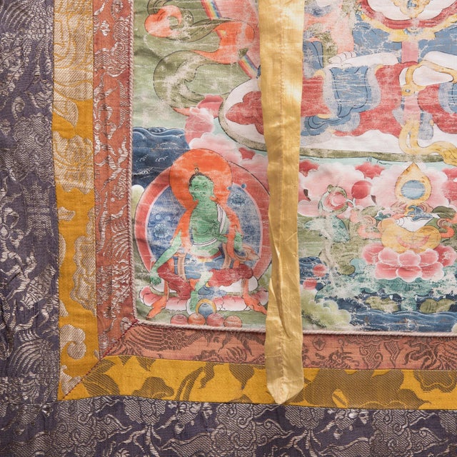 Traditional 19th Century Tibetan Thangka of Chenresi on Silk For Sale - Image 3 of 8