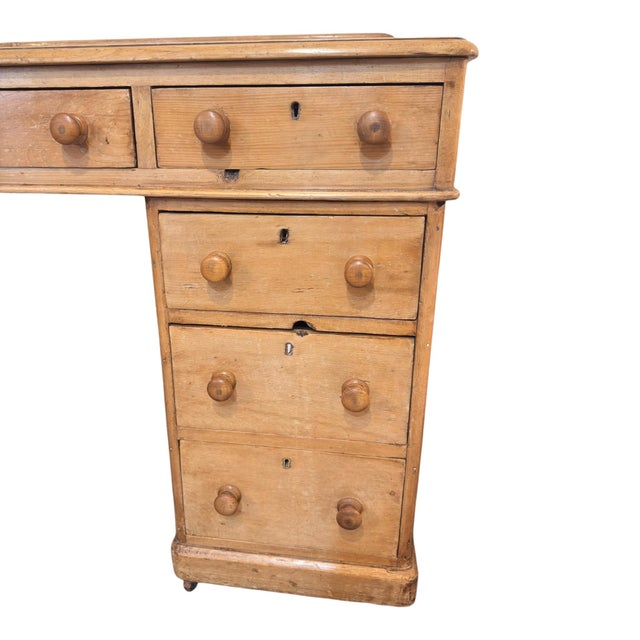 Victorian Pine Pedestal Desk with Raised Gallery, 1880 For Sale - Image 6 of 10