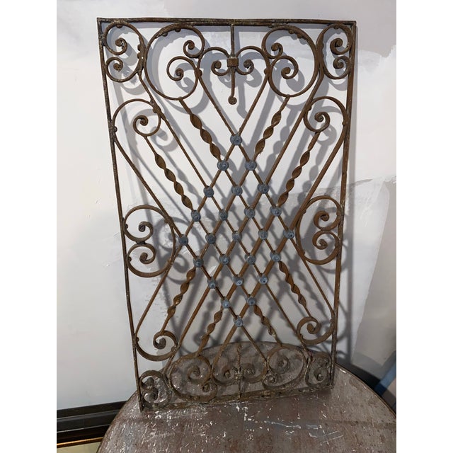 19th Century Antique French Wrought Iron Window Grille & Architectural Garden Panel For Sale In Miami - Image 6 of 12