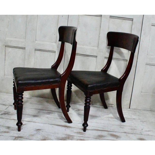 Regency Dark Oak and Oilcloth Chairs, 1830, Set of 2 For Sale - Image 4 of 10