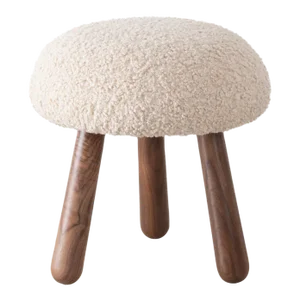 Wooly Ottoman in Natural Faux Lambswool & Walnut by Object Refinery