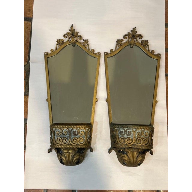 Pair of Antique Art Deco Gilt Mirrored Sconces For Sale - Image 10 of 18
