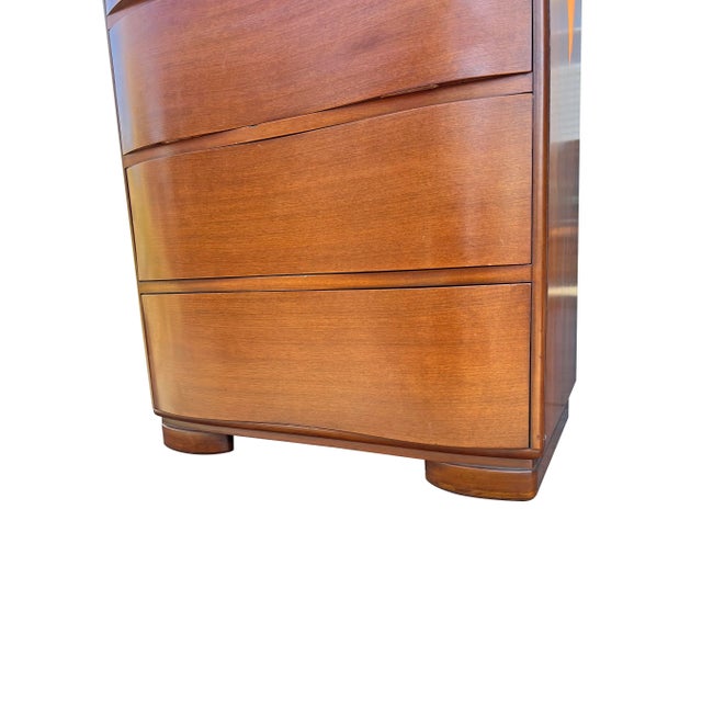Art Deco 1930s Antique Deco Style Curved Wavefront Tall Dresser Chest of Drawers For Sale - Image 3 of 9