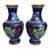 Pair of Vintage Cloisonné Enamel Dragon Vases – Sapphire Blue Ground, Gilded Accents For Sale