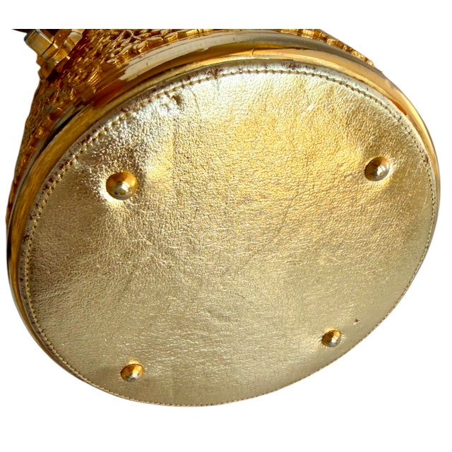 80s Judith Leiber Shoulder Bag Filigree Gold Plate Metal Embossed Evening Bag Floral Vintage For Sale In Los Angeles - Image 6 of 9