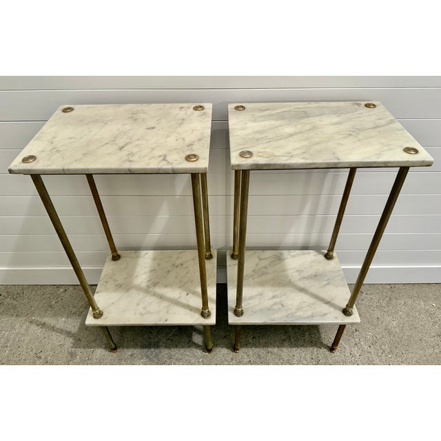 Stone Vintage Pair of Two Tiered Marble Side Tables or Etageres For Sale - Image 7 of 11