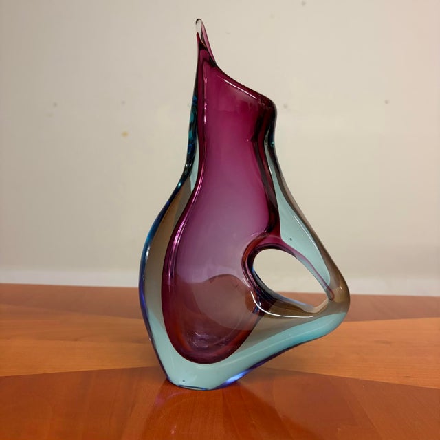 Mid-Century Modern Sommerso Murano Art Glass Pitcher/Vase, Attributed to Flavio Poli - Pink & Blue For Sale - Image 3 of 13