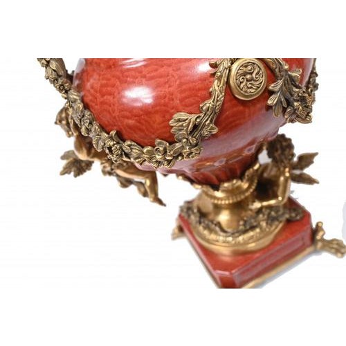French Porcelain Ormolu Cherub Urns, Set of 2 For Sale - Image 4 of 13