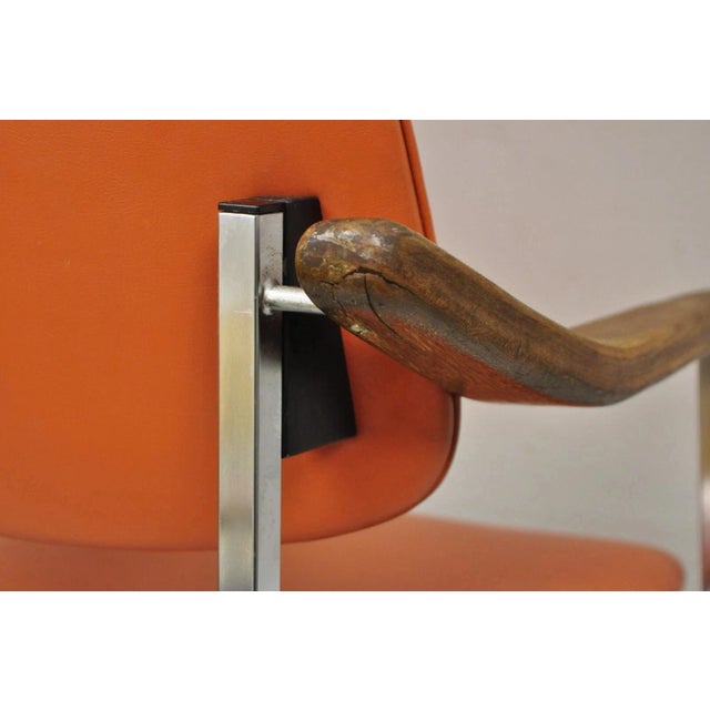 Orange Vintage Mid Century Modern Orange Chrome Frame Sloped Wood Arm Side Desk Chair For Sale - Image 8 of 12