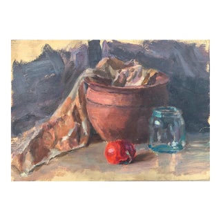 Vintage Still Life Oil Painting, Food & Pottery, Ukrainian Art 24-34 For Sale