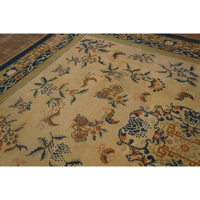 1920s Beige Floral Oriental Deco Antique Chinese Peking Hand Knotted Wool Rug For Sale - Image 10 of 10