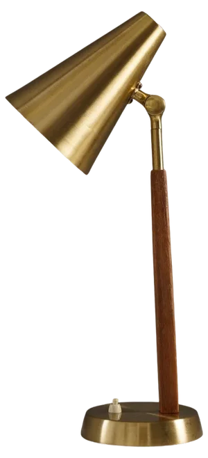 Mid-Century Scandinavian Table Lamp in Brass and Oak attributed to Falkenbergs, 1950s