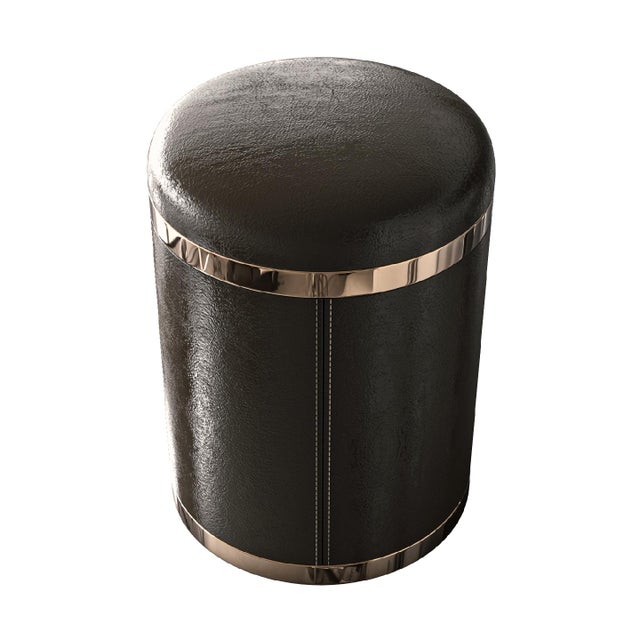 Art Deco "La Notte" Ottoman & Pouf With Bronze Details For Sale - Image 3 of 5