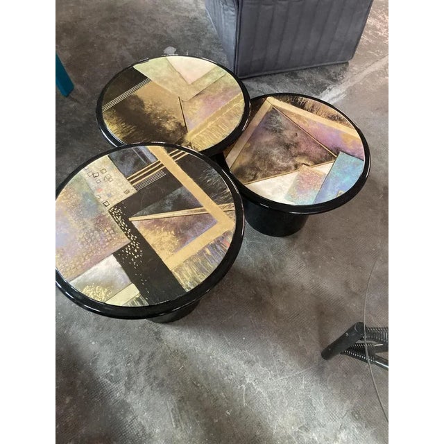 Postmodern Miami Vice Style Round Side Tables, 1980s, Set of 3 For Sale - Image 3 of 8
