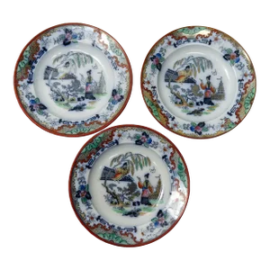 Chinoiserie Timor K & G by Luneville Porcelain Soup Bowls Set of 3