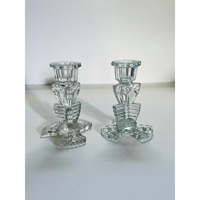 Farmhouse Early 20th Century Pressed Glass Candlesticks- a Pair For Sale - Image 3 of 4