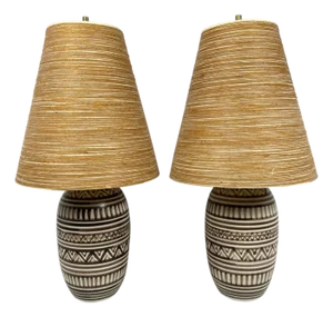 Mid 20th Century Gunnar & Lotte Bostlund Glazed Ceramic Lamps Painted by Lisa Bostlund