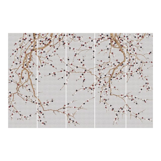 36" * H100"/Panel * 5ps, Mustard-Yellow a Thousand Li of Rivers and Mountains Wallpaper, Chinese-Style Wallpaper Mural, 5 Panels For Sale
