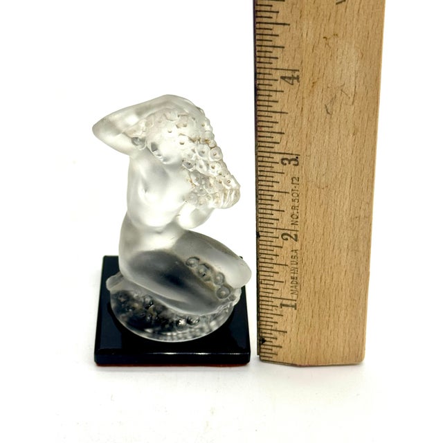 1940s Vintage Lalique France Floreal Frosted Crystal Nude Female Figurine on Black Base - Signed For Sale - Image 5 of 6