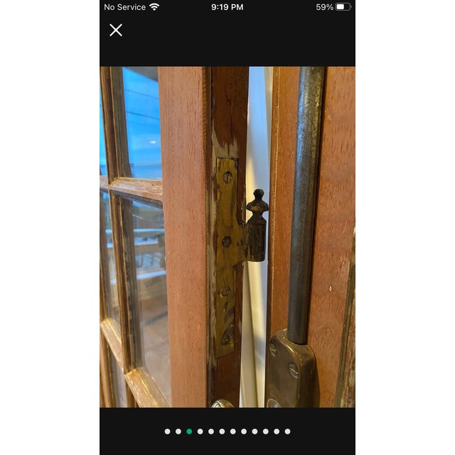 Antique Tall French Doors Beveled Glass With Fan Light Semi Circle Arch Window For Sale - Image 11 of 17