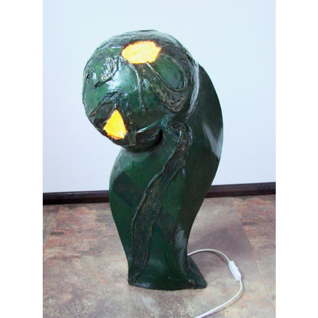 Forest Green Vintage Head Sculpture Lamp in Glazed Ceramic, Poland, 1990s For Sale - Image 8 of 18