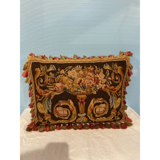 Vintage Neoclassical Aubusson Tapestry Needlepoint Pillow For Sale - Image 6 of 6
