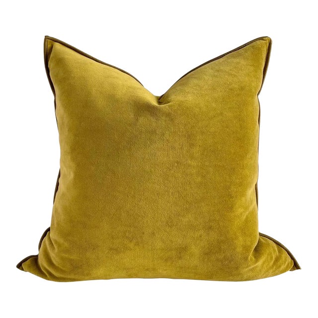 Ocre French Vintage Velvet Pillow For Sale