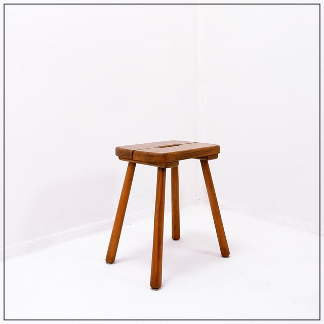 1960s Rustic Pine Stool with Four Legs, 1960s For Sale - Image 5 of 12