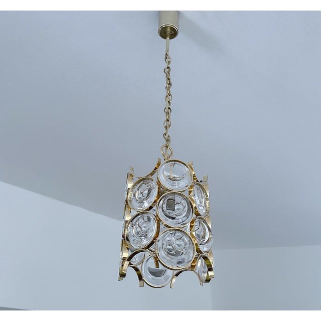 Gold Vintage Gilded Glass Pendant Light from Palwa, 1970s For Sale - Image 8 of 14