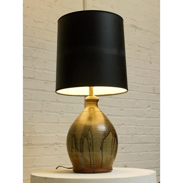Vintage Boho Chic Drip Glaze Table Lamp With Black Shade For Sale In Los Angeles - Image 6 of 11