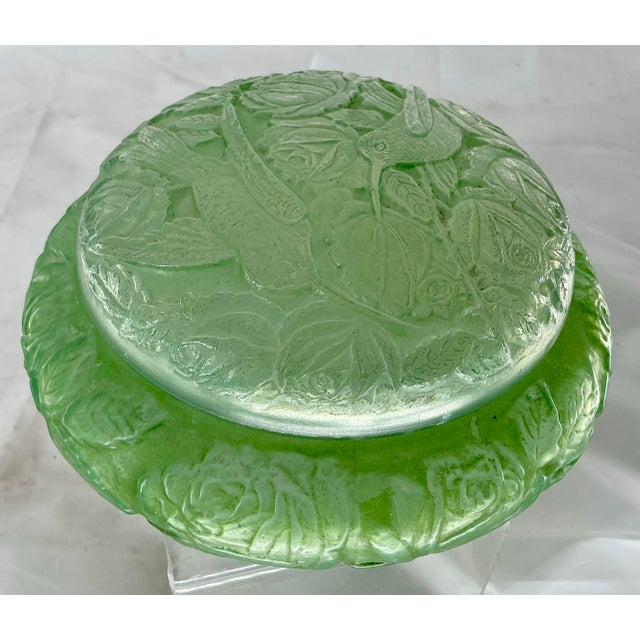 Antique Consolidated Lamp and Glass Co. Powder Jar/ Dresser Box With Hummingbirds and Roses. For Sale - Image 4 of 12